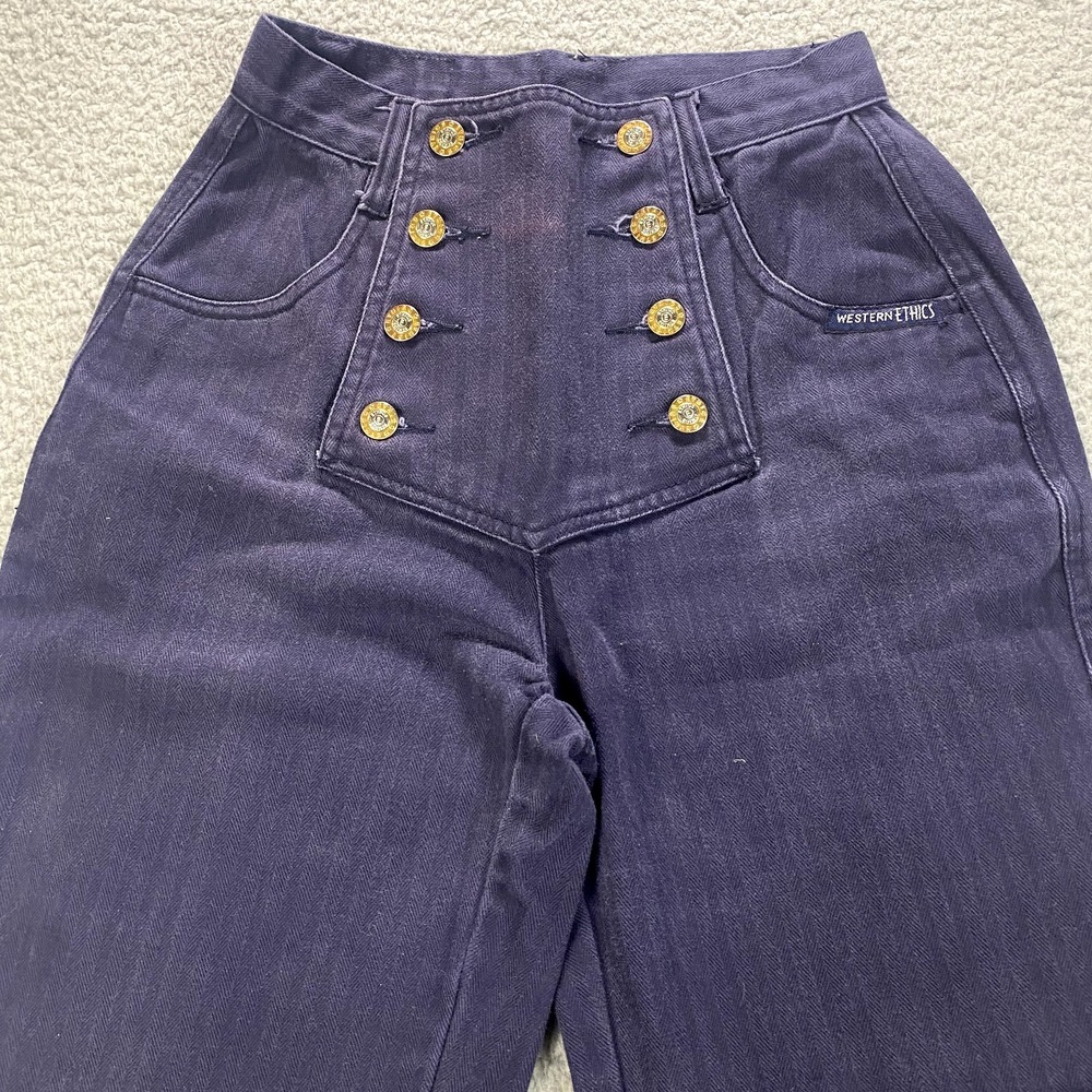 Vtg Western Ethics Jeans Womens 22X33 Blue Twill High Rise Button Flap Western